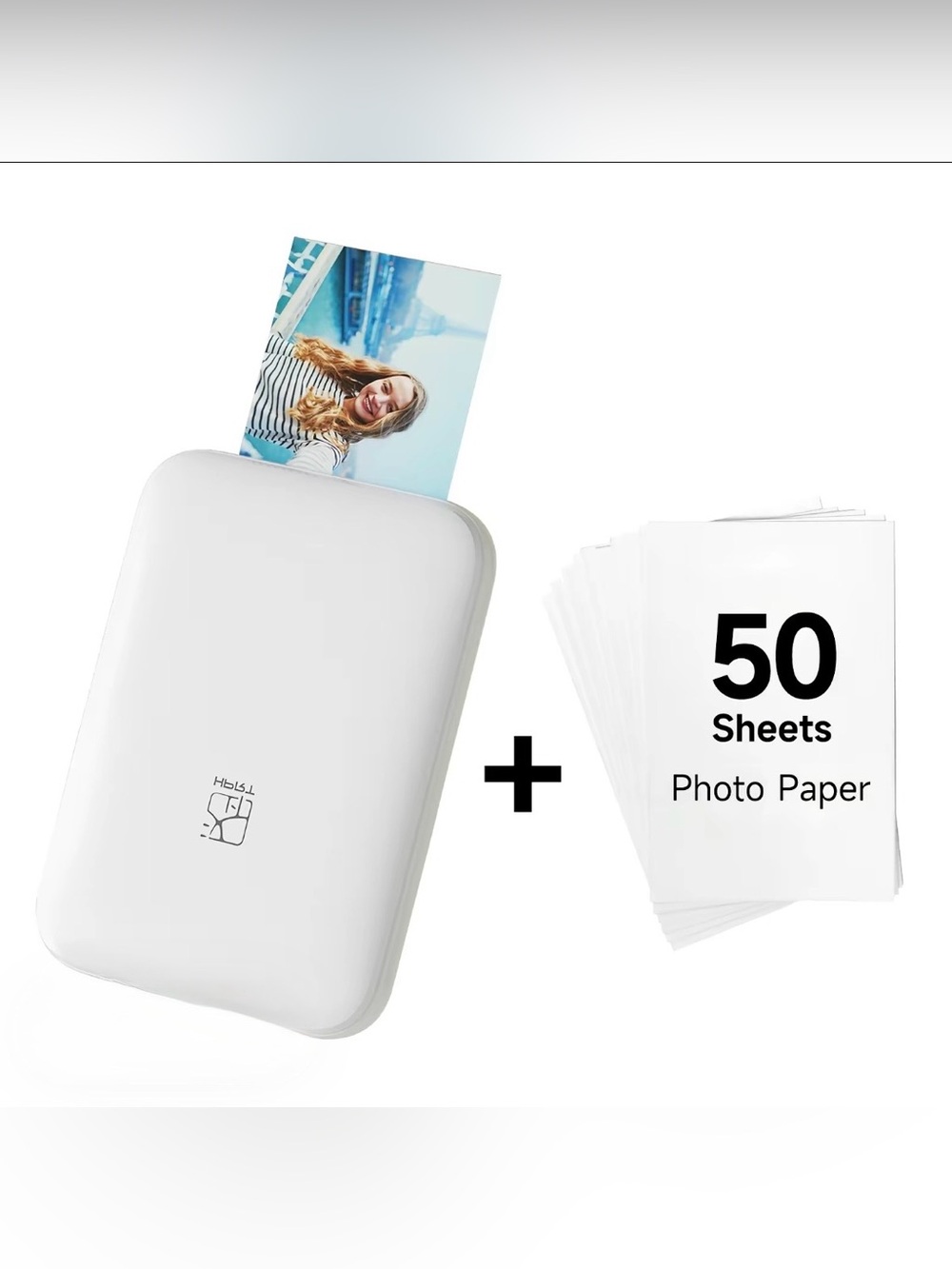 Portable White Photo Printer with 50 Sheets Photo Paper